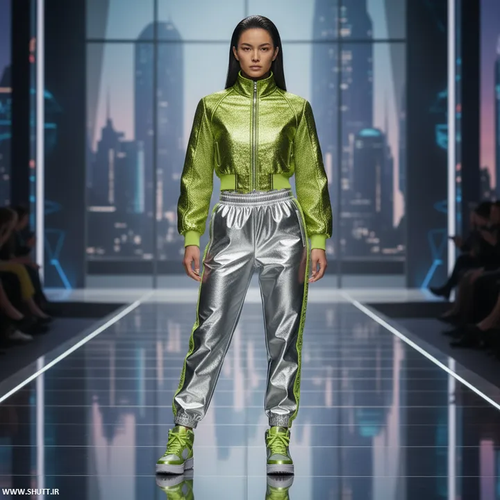 لباس سبز لیمویی و نقره ای متالیک